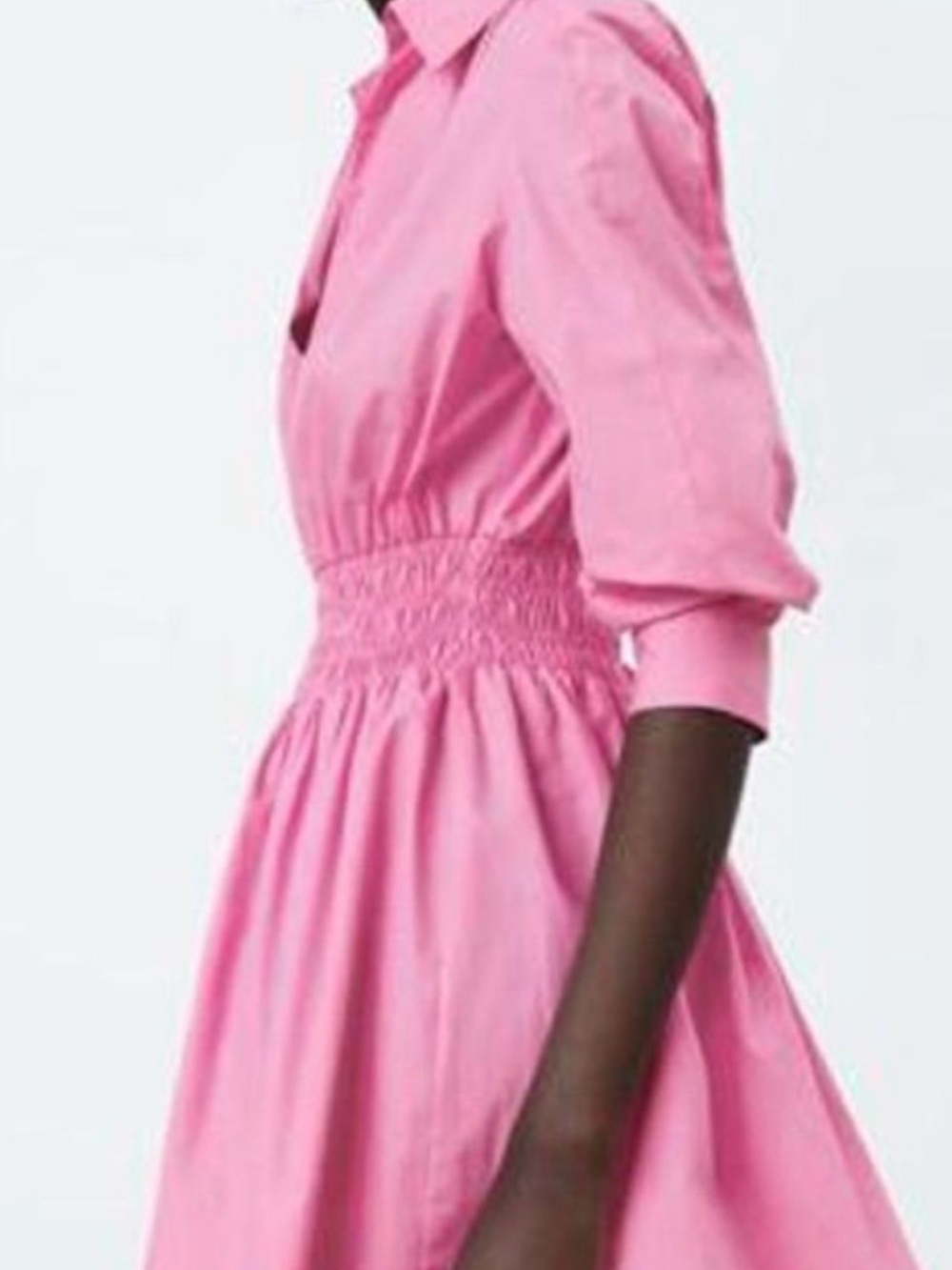 Zara Pink Shirred-Waist Shirt Dress